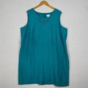 Vtg ISC Dres Womens 2X Silk Sheath Sleeveless Teal Work Chic Wedding Guest